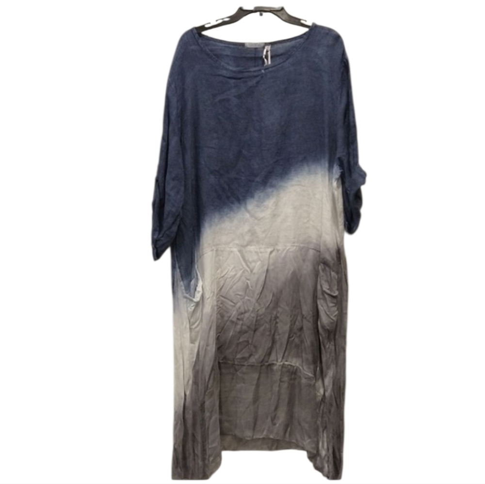 VASNA Women’s White Blue Ombre Linen Blend Blue and White Ombre Dress